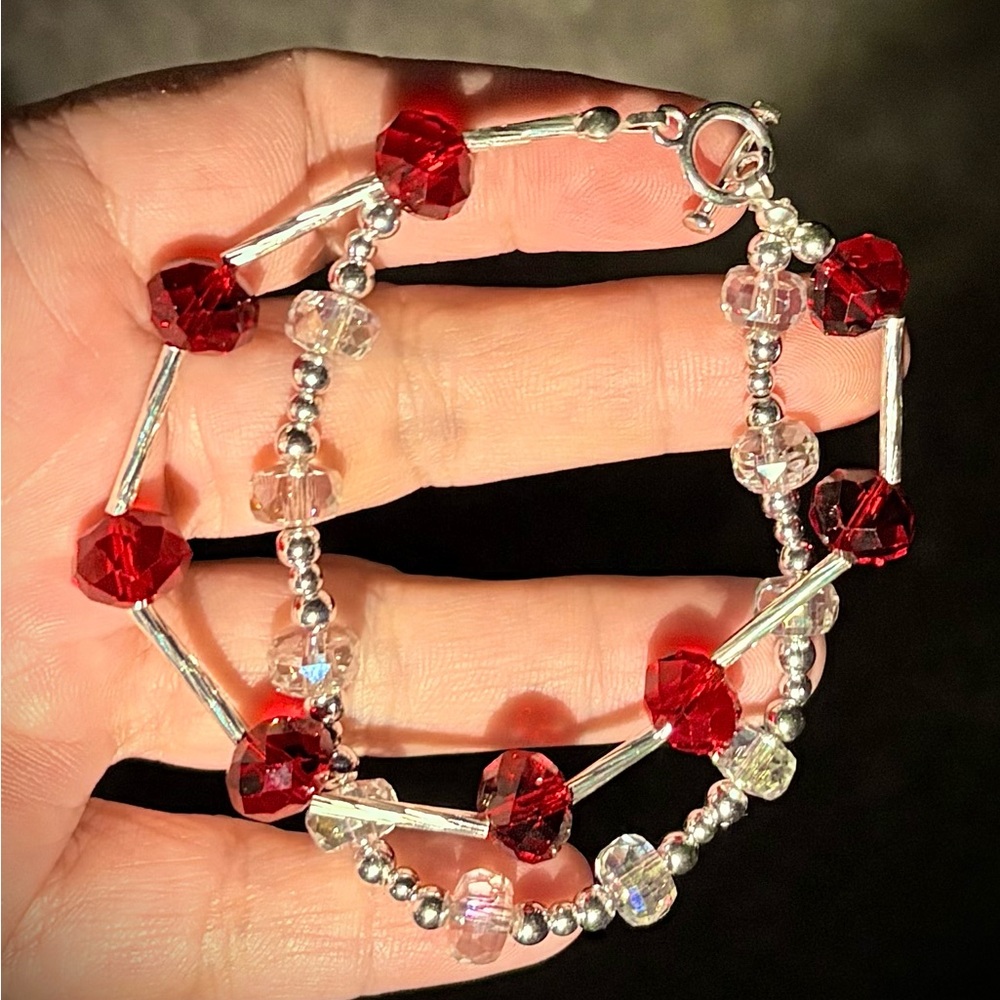 Elegant Red and Silver Beaded Bracelet